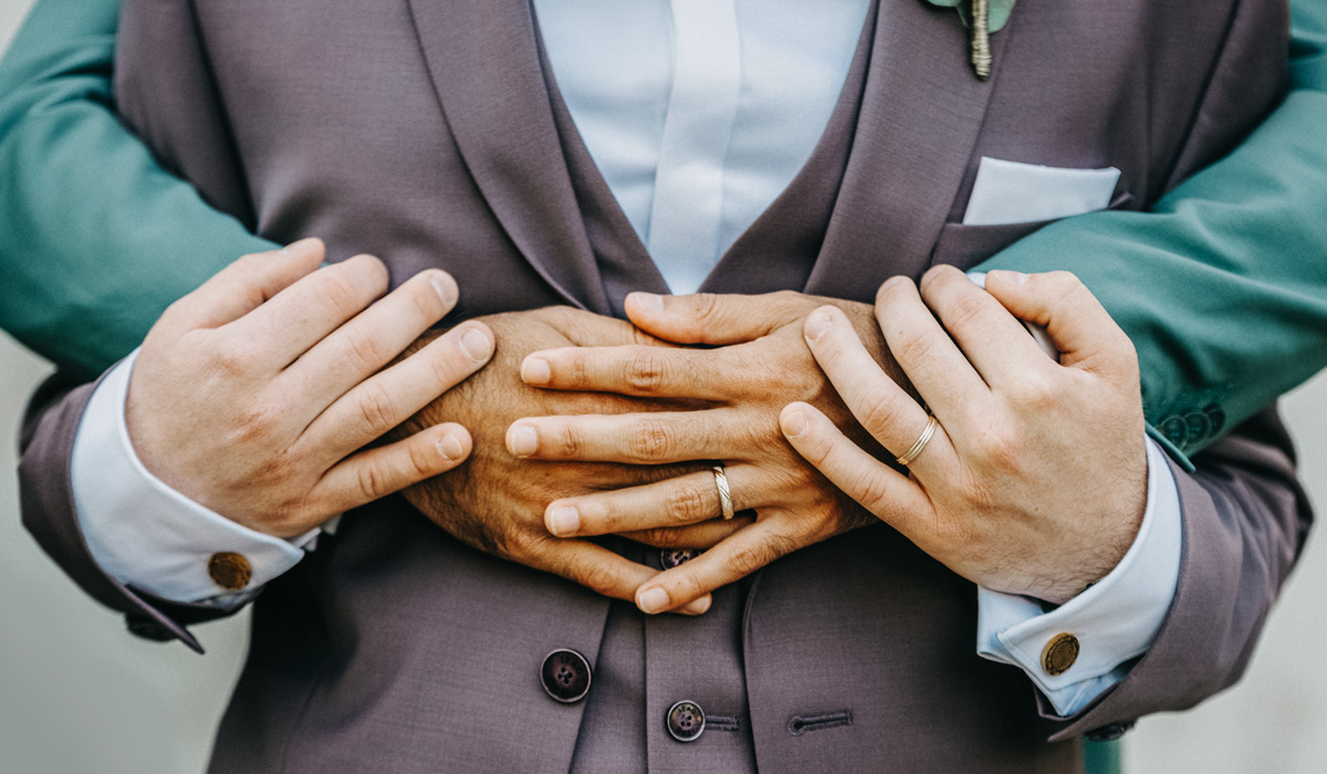 manos, hombre, boda, novios, gay